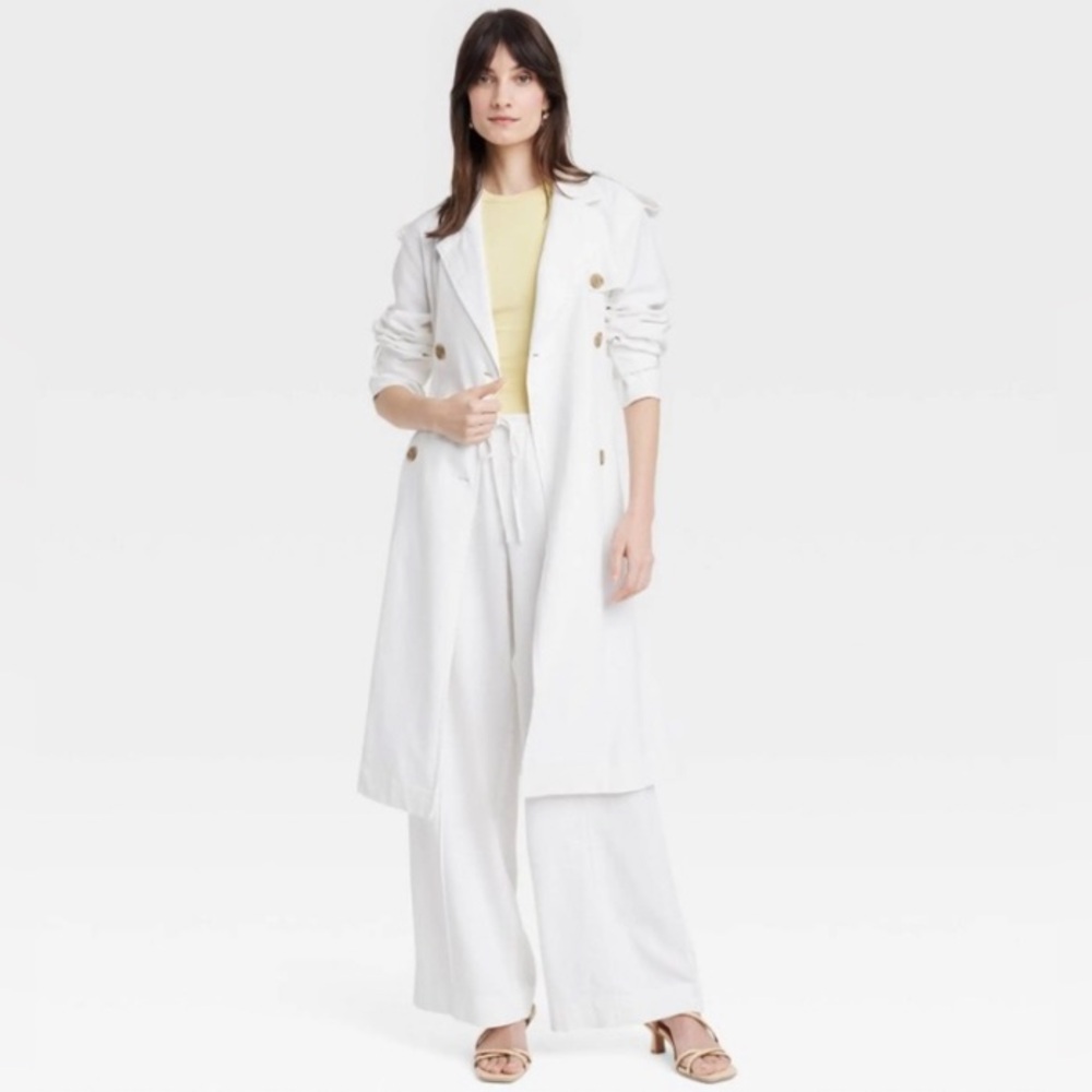 A New Day Linen Blend White Trench Coat - Picture 2 of 12